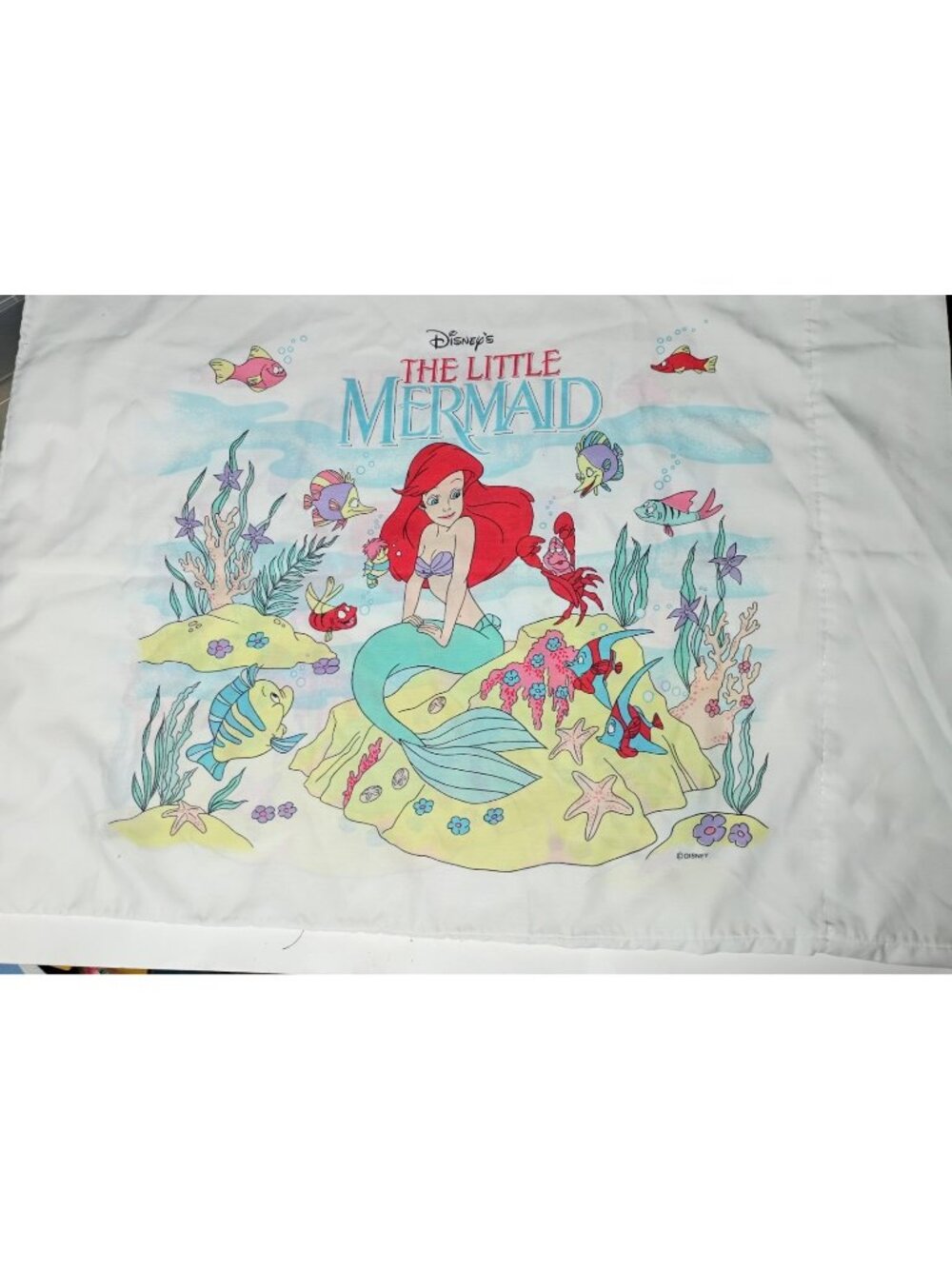 Vintage 90s Disney The Little Mermaid Ariel Standard Kids Pillowcase USA Springs